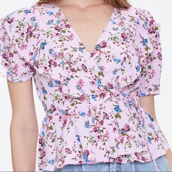 Forever 21 Purple Ruffled Floral Wrap Top - Picture 5 of 10